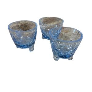 Blue Crackle Glass Votive Candle Holders